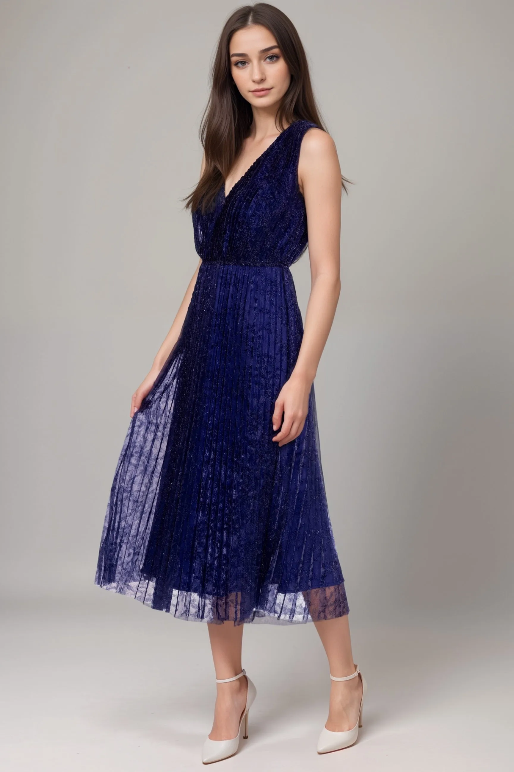 Johnny Was Jade Blue Clario Pleated Midi Dress L33724