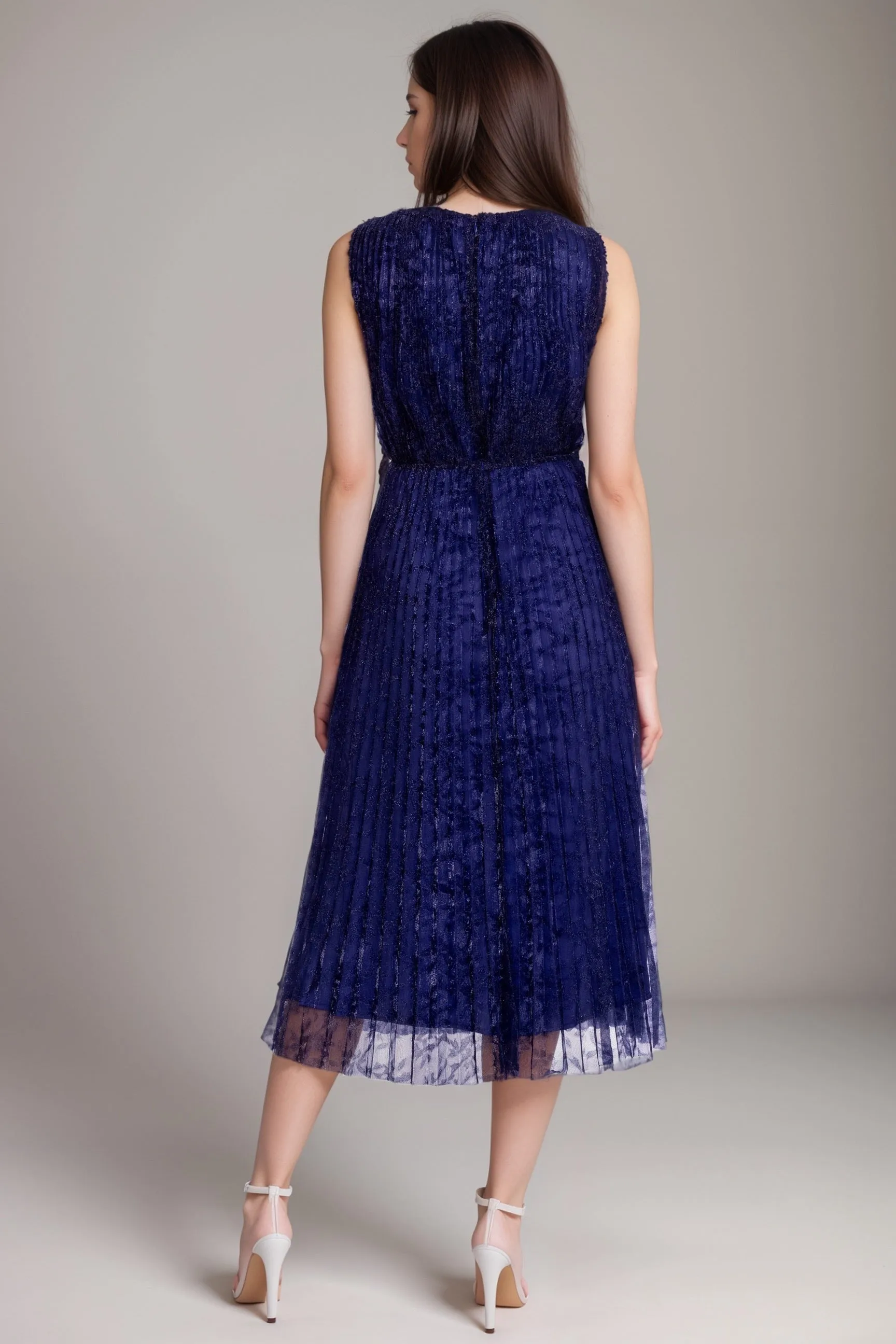Johnny Was Jade Blue Clario Pleated Midi Dress L33724