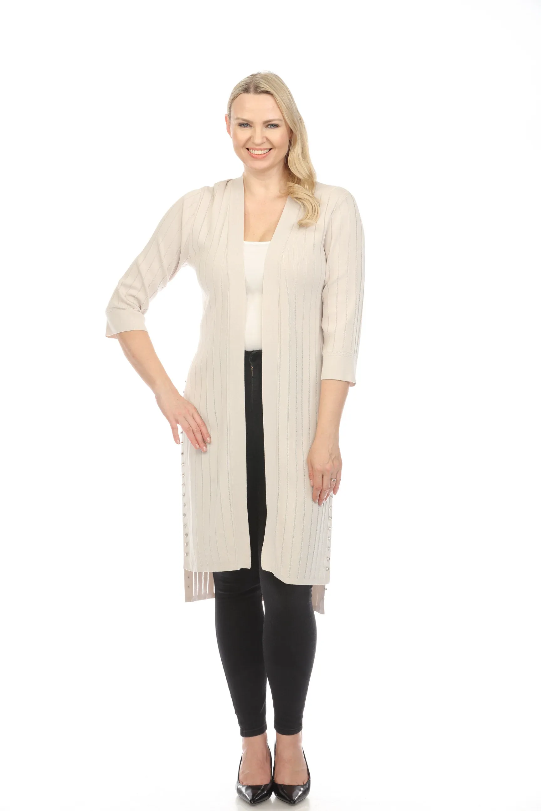 Joseph Ribkoff Studded Open Front Knit Longline Cardigan 222929S24