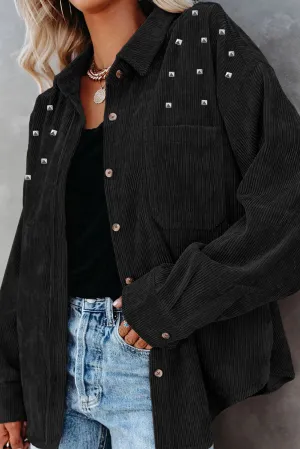 KaleaBoutique Beads Stud Corduroy Button up Shacket