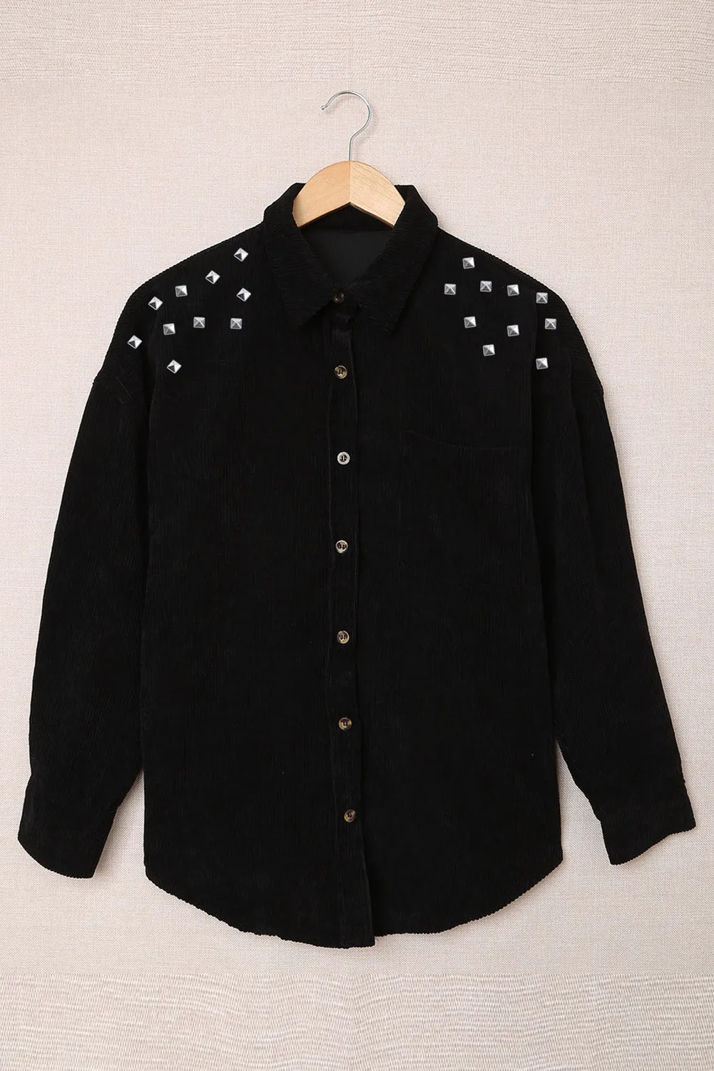KaleaBoutique Beads Stud Corduroy Button up Shacket