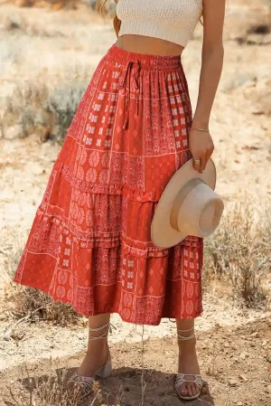 KaleaBoutique Bohemian Mix Print Long Flared Skirt
