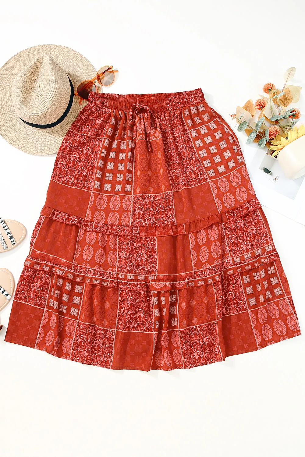 KaleaBoutique Bohemian Mix Print Long Flared Skirt