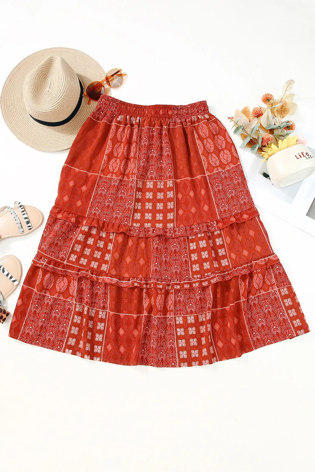 KaleaBoutique Bohemian Mix Print Long Flared Skirt