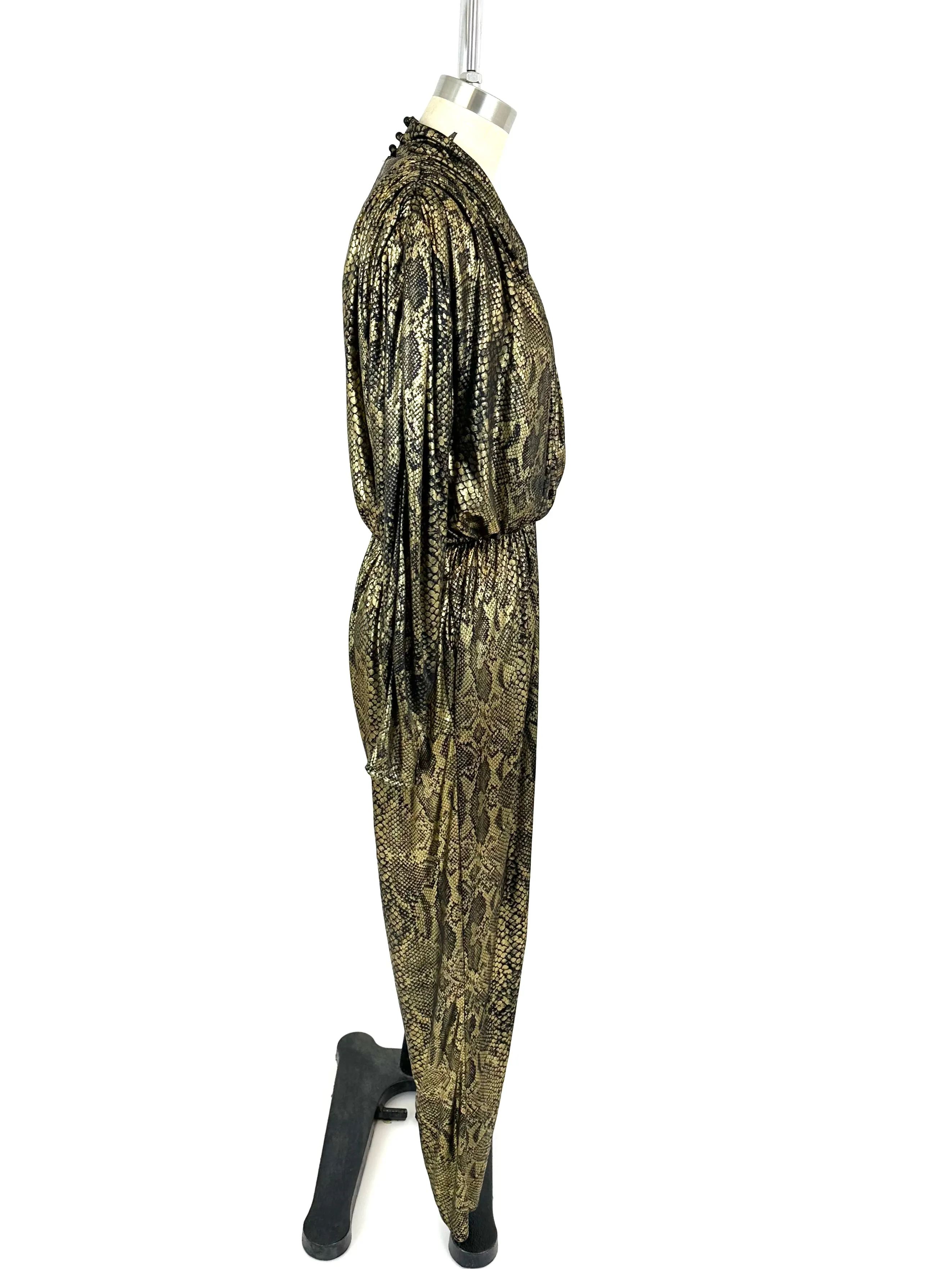 L Rothschild Lamé Snake Print Jumpsuit