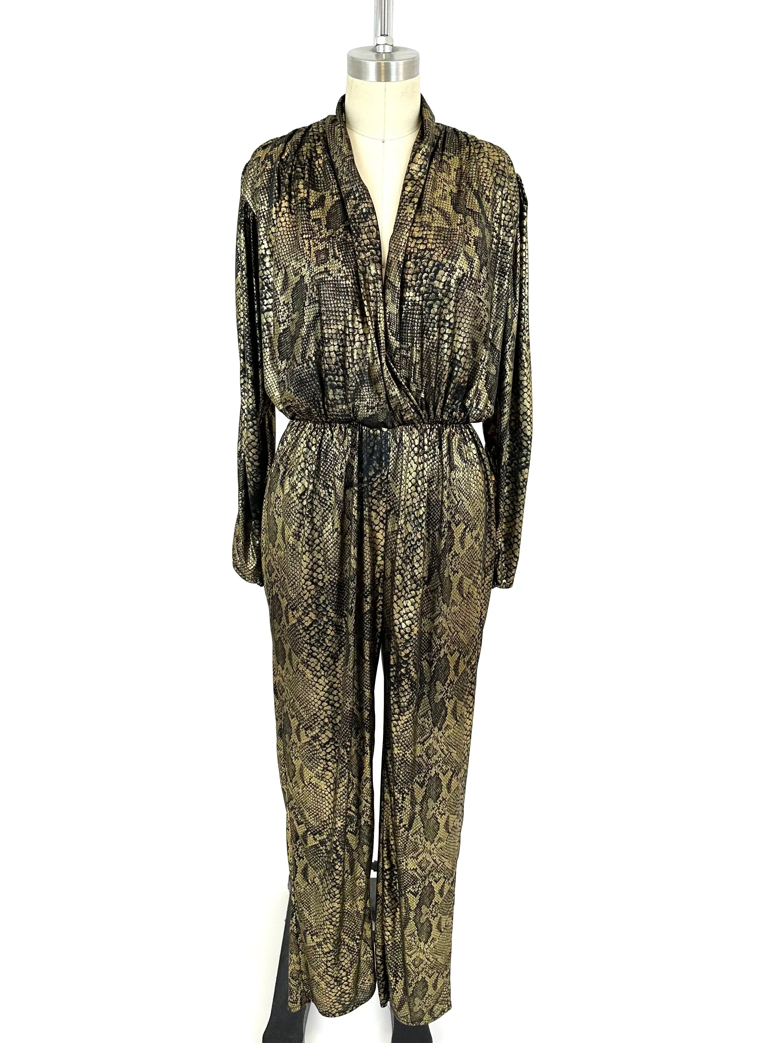 L Rothschild Lamé Snake Print Jumpsuit