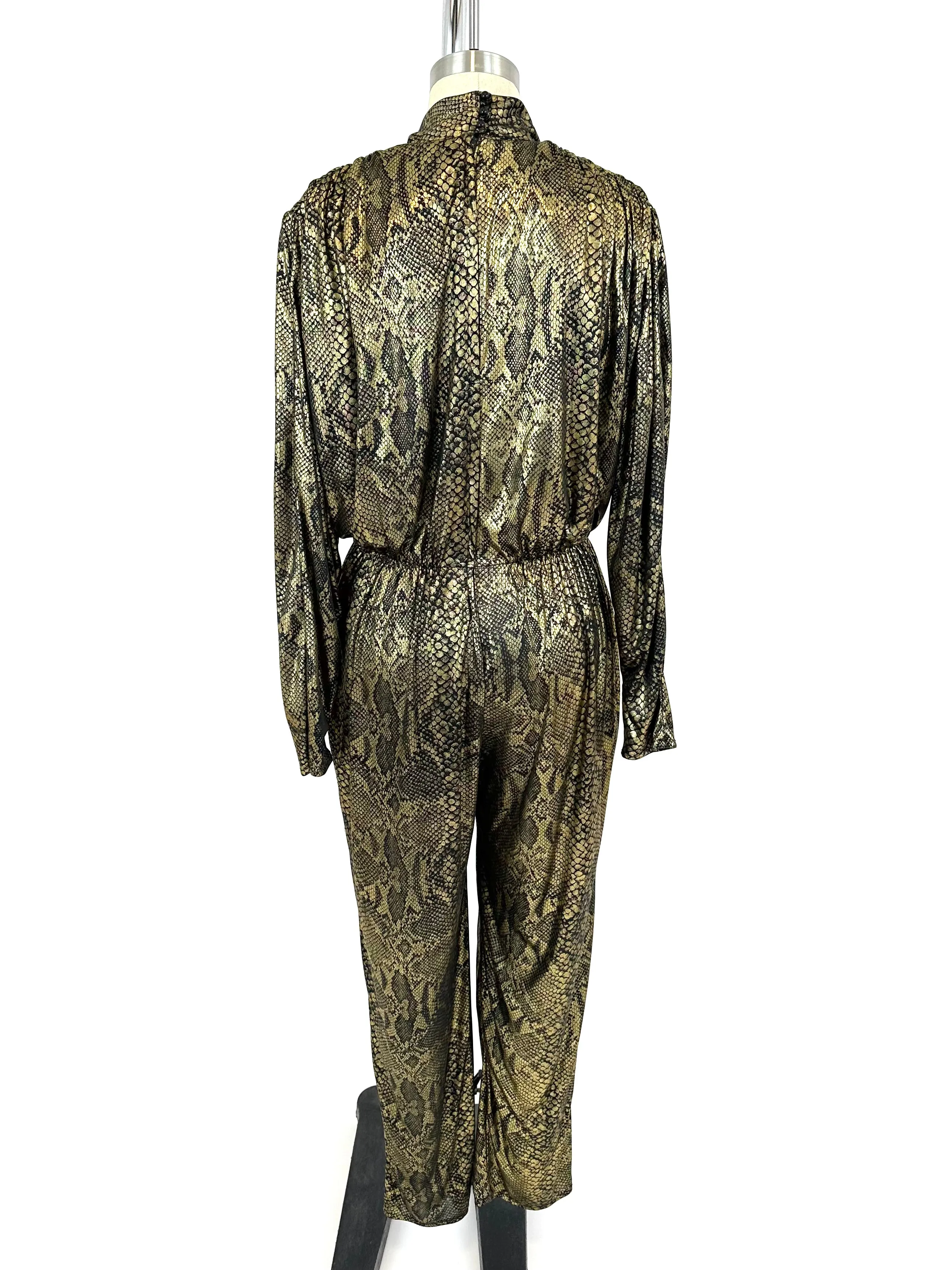 L Rothschild Lamé Snake Print Jumpsuit