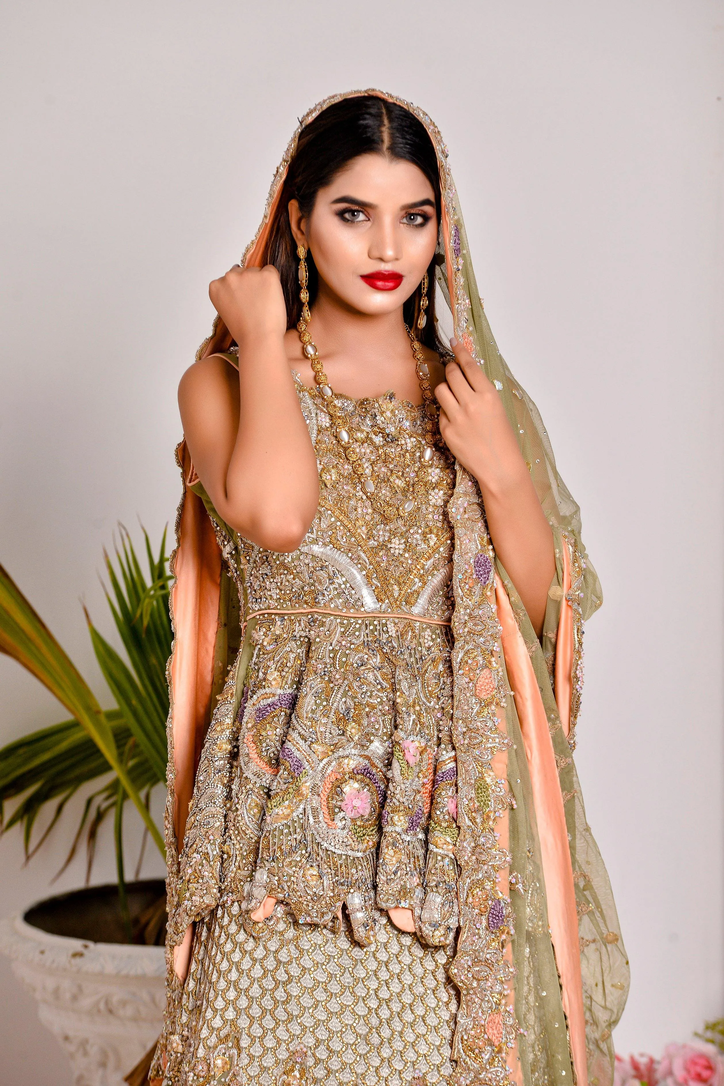 Latest Peplum Lehenga Bridal Pakistani Dress #BS754