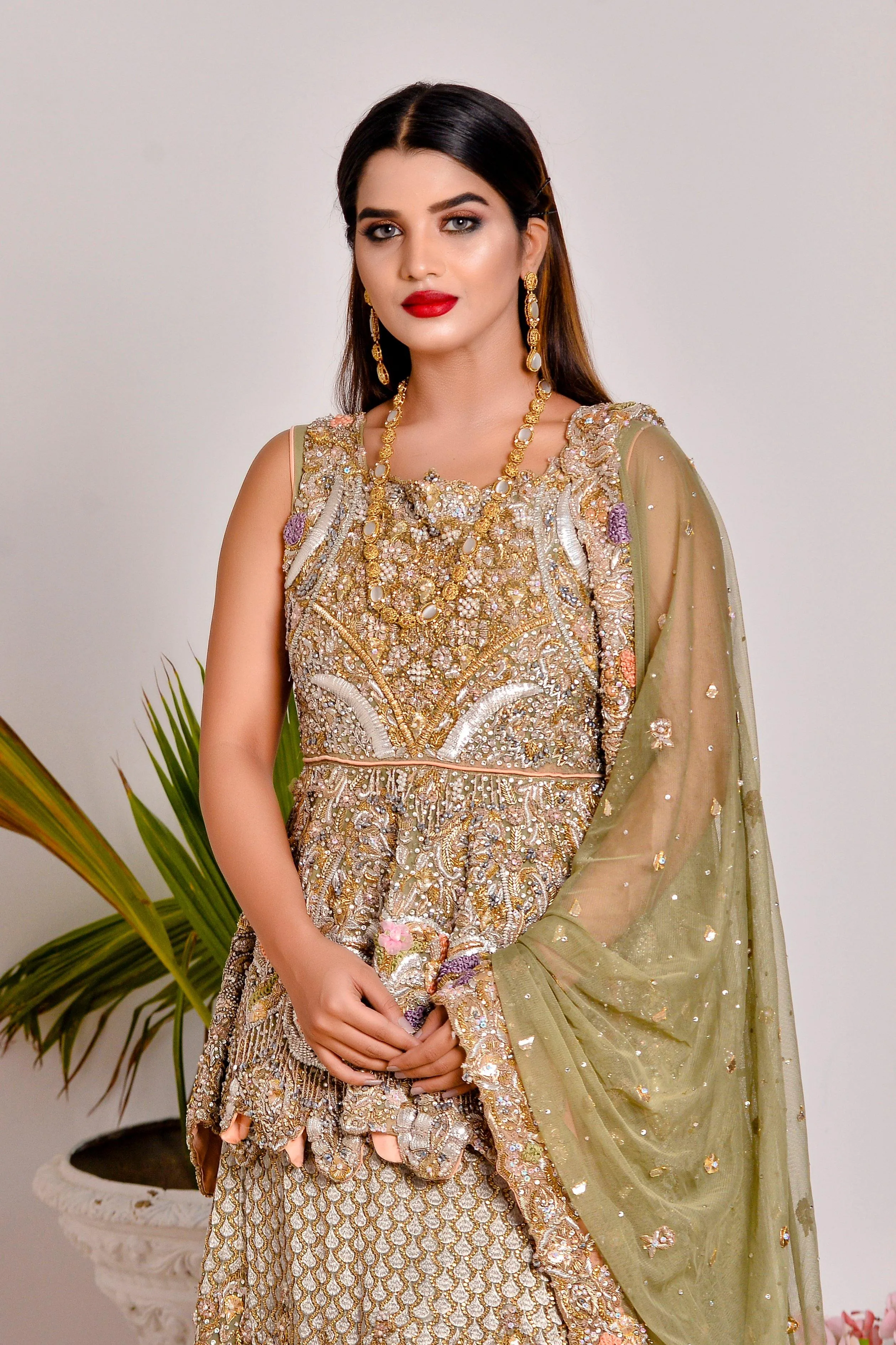 Latest Peplum Lehenga Bridal Pakistani Dress #BS754