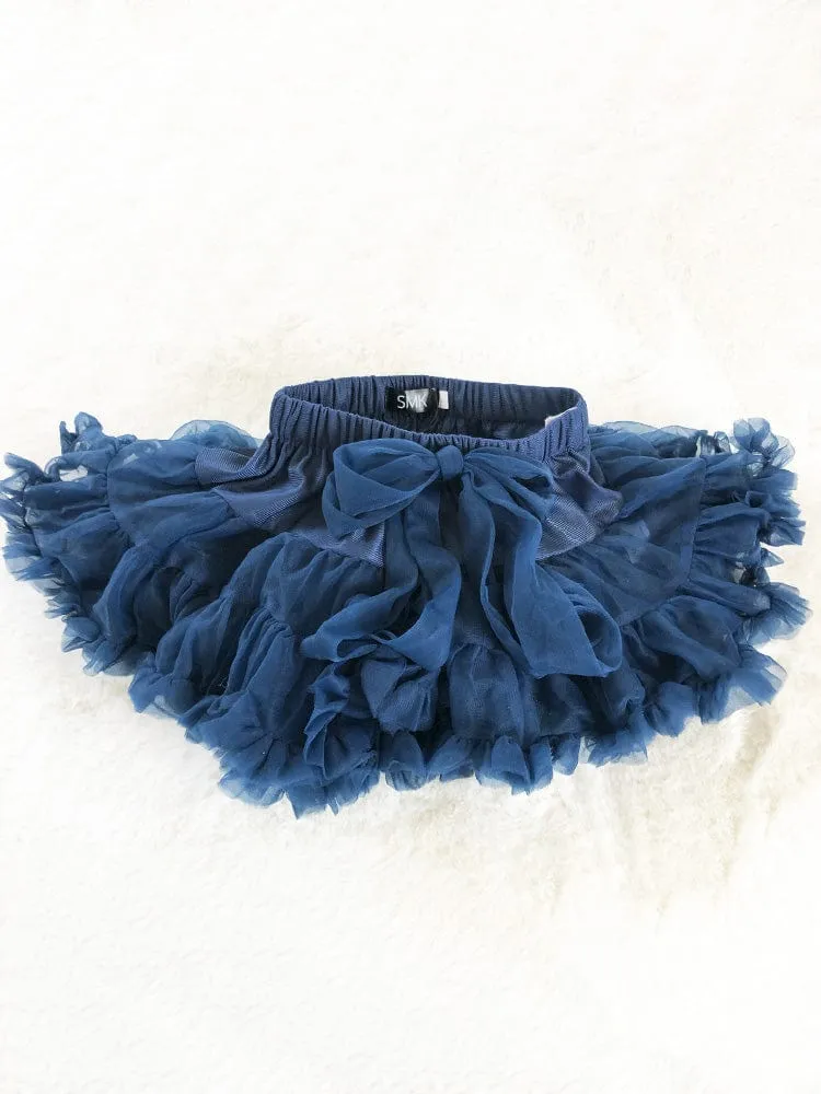 Layered Tutu Party Skirt with Bow Detail - Dark Blue 0 to 5 years