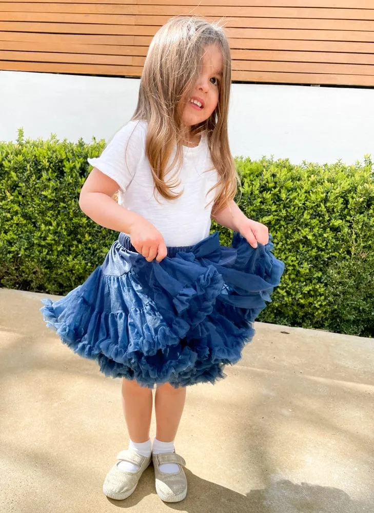 Layered Tutu Party Skirt with Bow Detail - Dark Blue 0 to 5 years