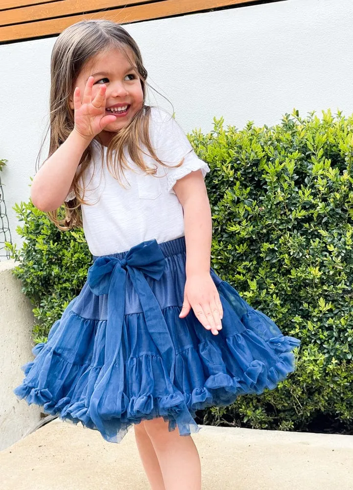Layered Tutu Party Skirt with Bow Detail - Dark Blue 0 to 5 years