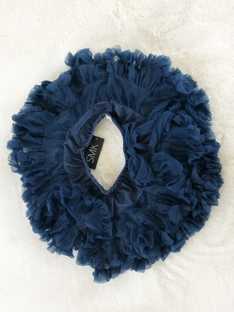 Layered Tutu Party Skirt with Bow Detail - Dark Blue 0 to 5 years