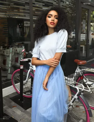 Long Baby Blue Tulle Skirt
