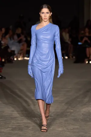 Long Sleeve Periwinkle Vegan Leather Dress