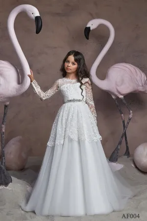 Long Sleeve Tulle and Lace Dress in Size 3T-4/Ivory
