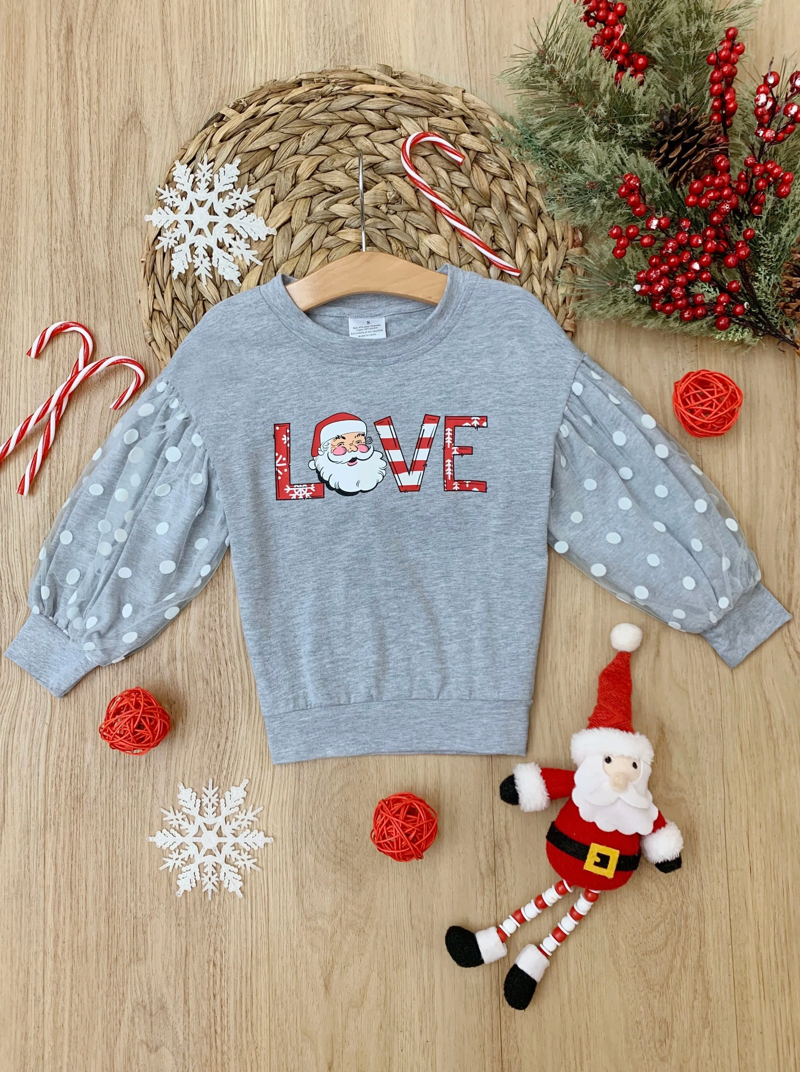 Love Santa Polka Dot Tulle Sleeve Top