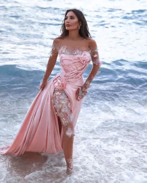 luxury pink jumpsuit for women beaded crystal floral elegant sparkly pant suit evening party dresses
