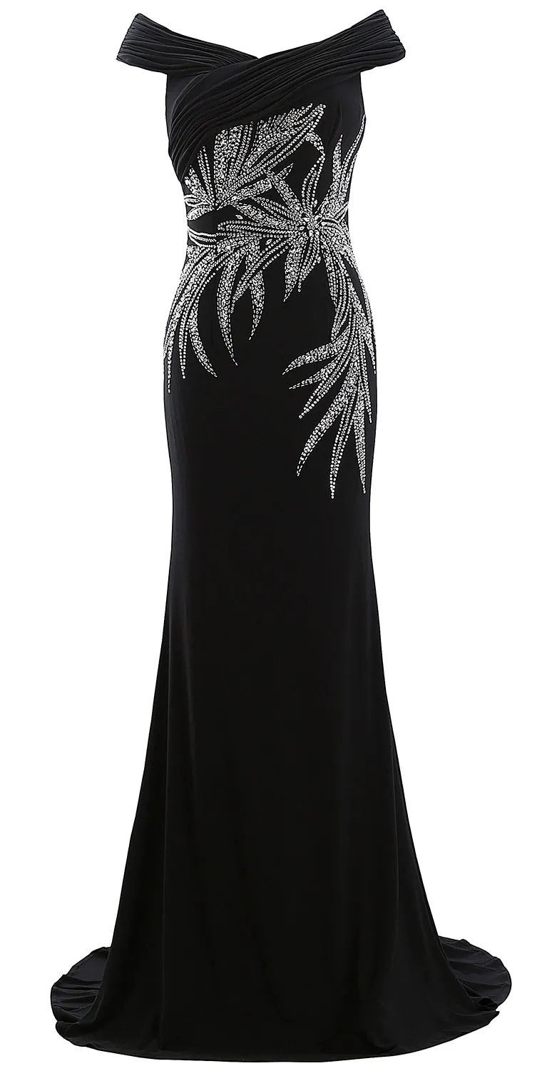 MACloth Women Prom Dresses Off the Shoulder Mermaid Jersey Evening Formal Gown