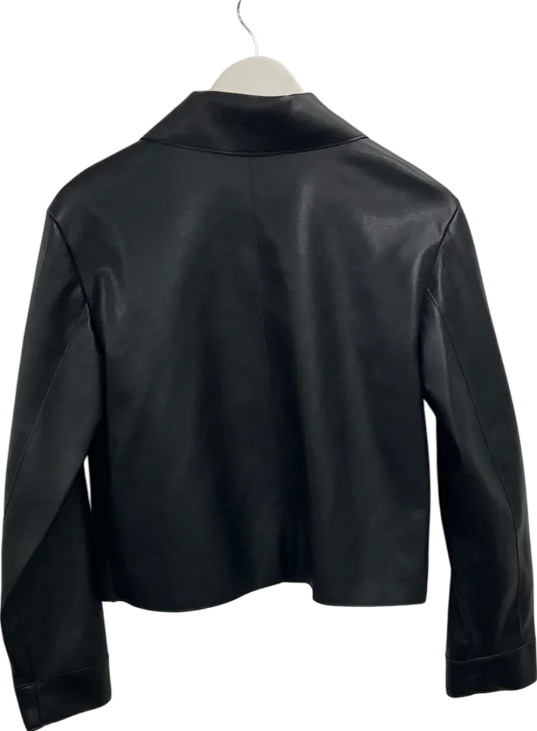 MANGO Black Leather Effect Jacket With Pockets UK S