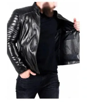 Marc Ed | Men's Black Sheepskin Leather Biker Jacket
