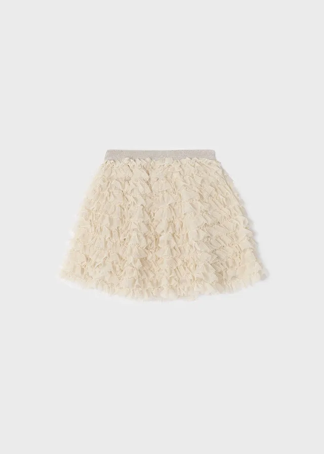 Mayoral Girls Ruffled Tulle Skirt In Colour Champagne Size 3-8y