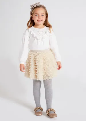 Mayoral Girls Ruffled Tulle Skirt In Colour Champagne Size 3-8y
