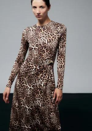 Metallic Appliqué Dress - Brown
