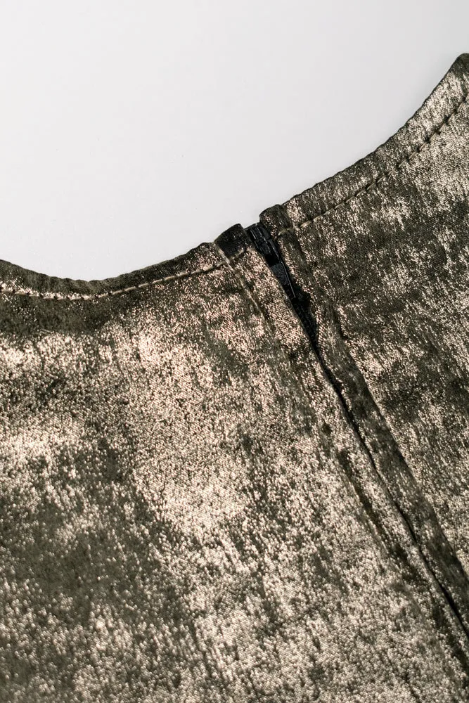 Metallic Frill Sleeve Dress Gold