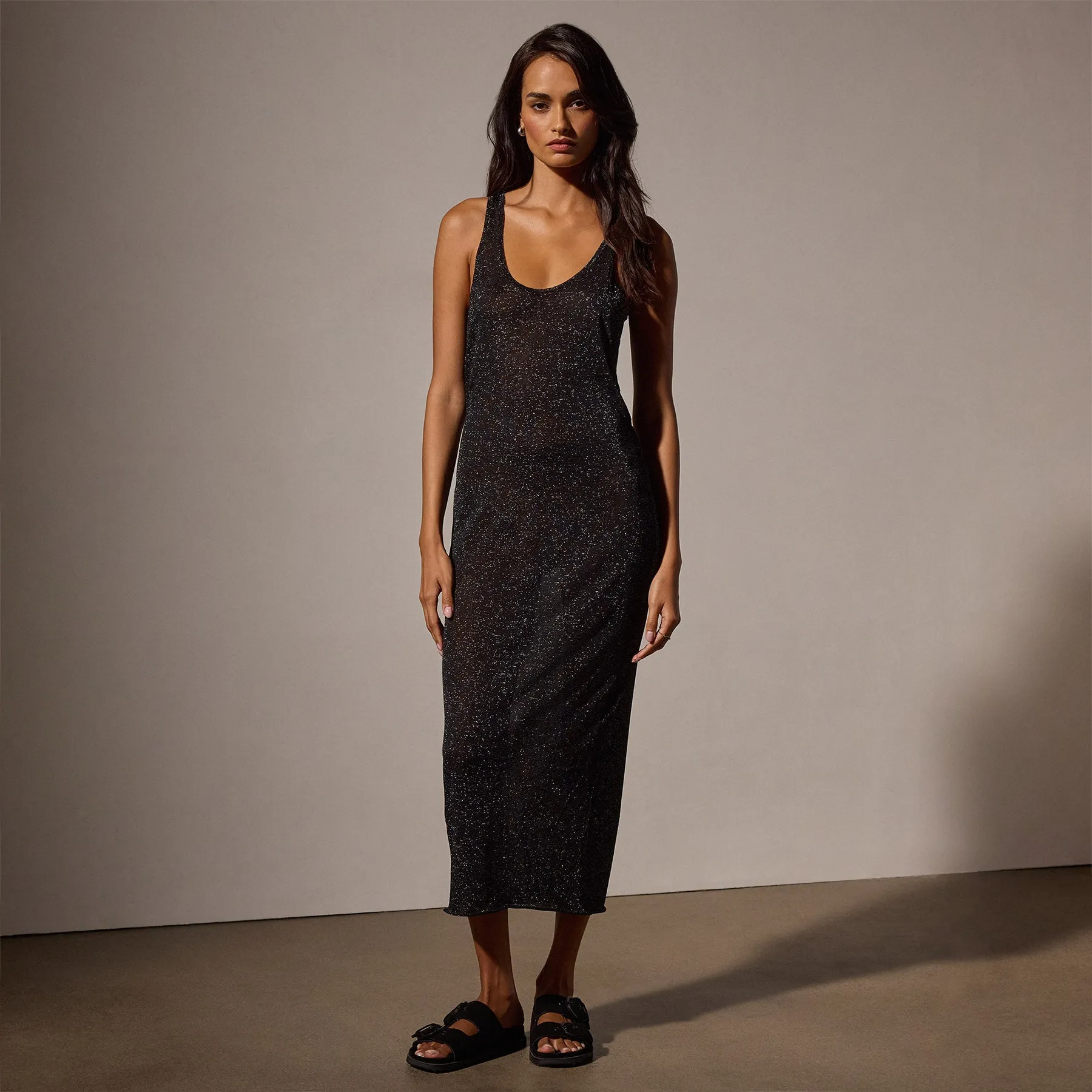Metallic Knit Tank Dress - Black