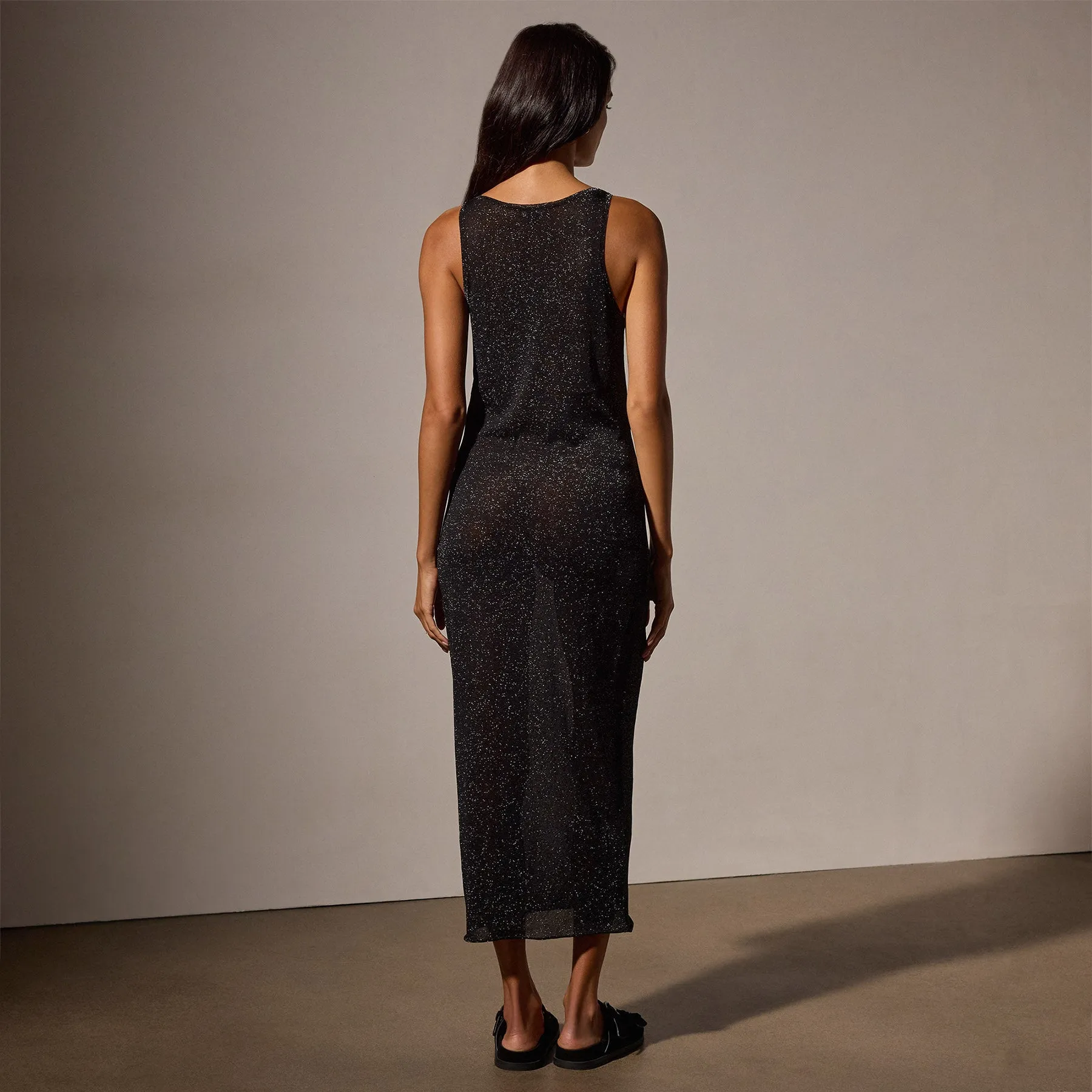Metallic Knit Tank Dress - Black