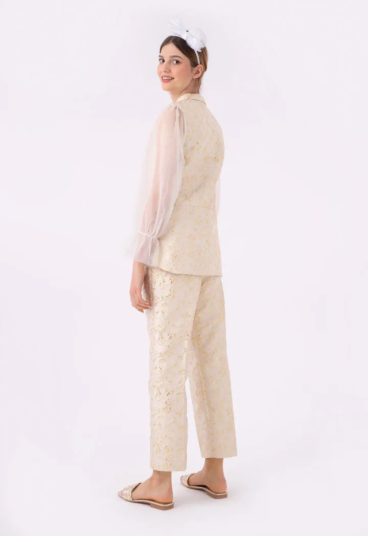 Metallic Lurex Jacquard Long Back Jacket And Pants Set
