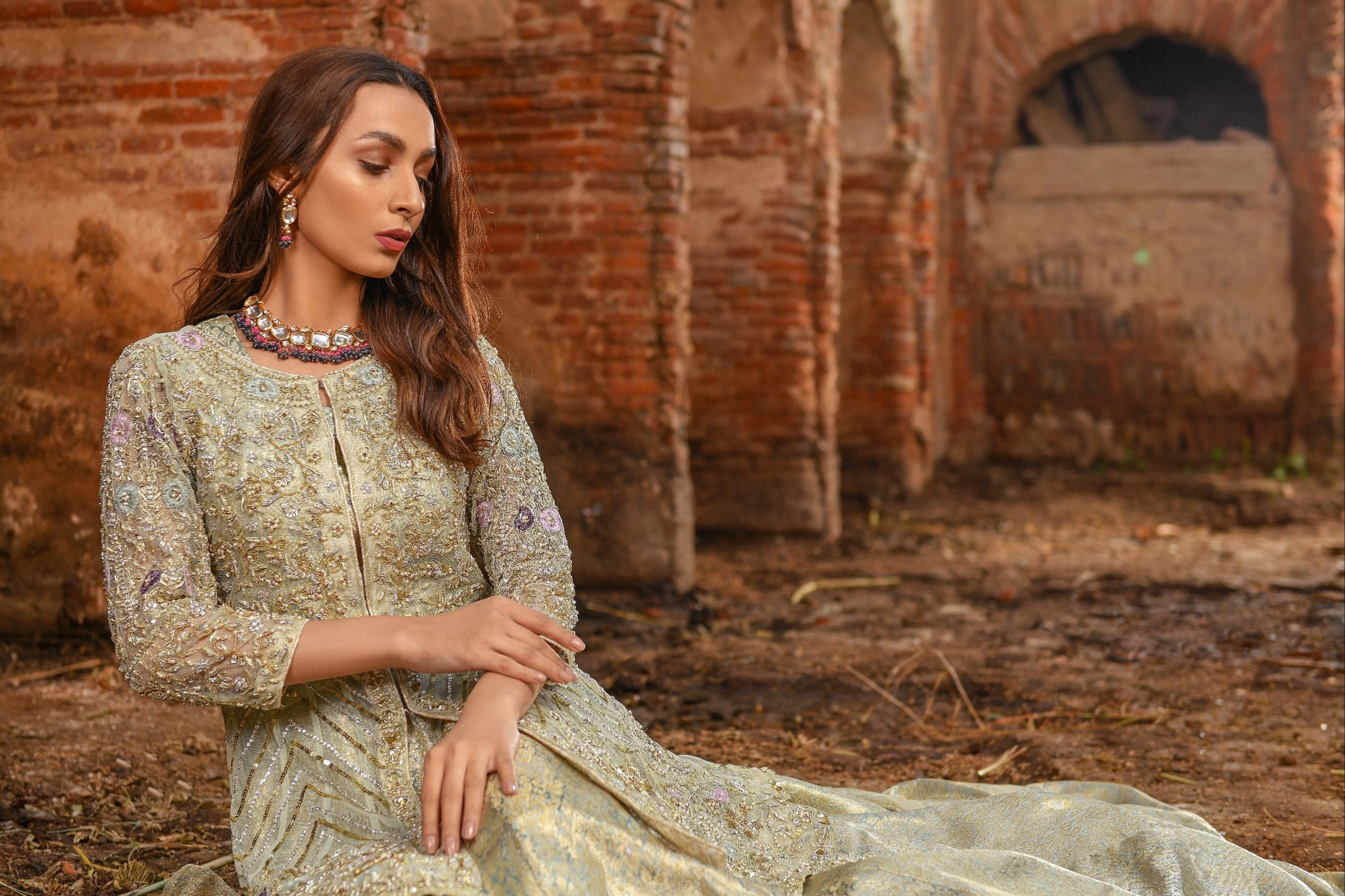 Mint Green Peplum Lehenga Bridal Dress Pakistani #BS719