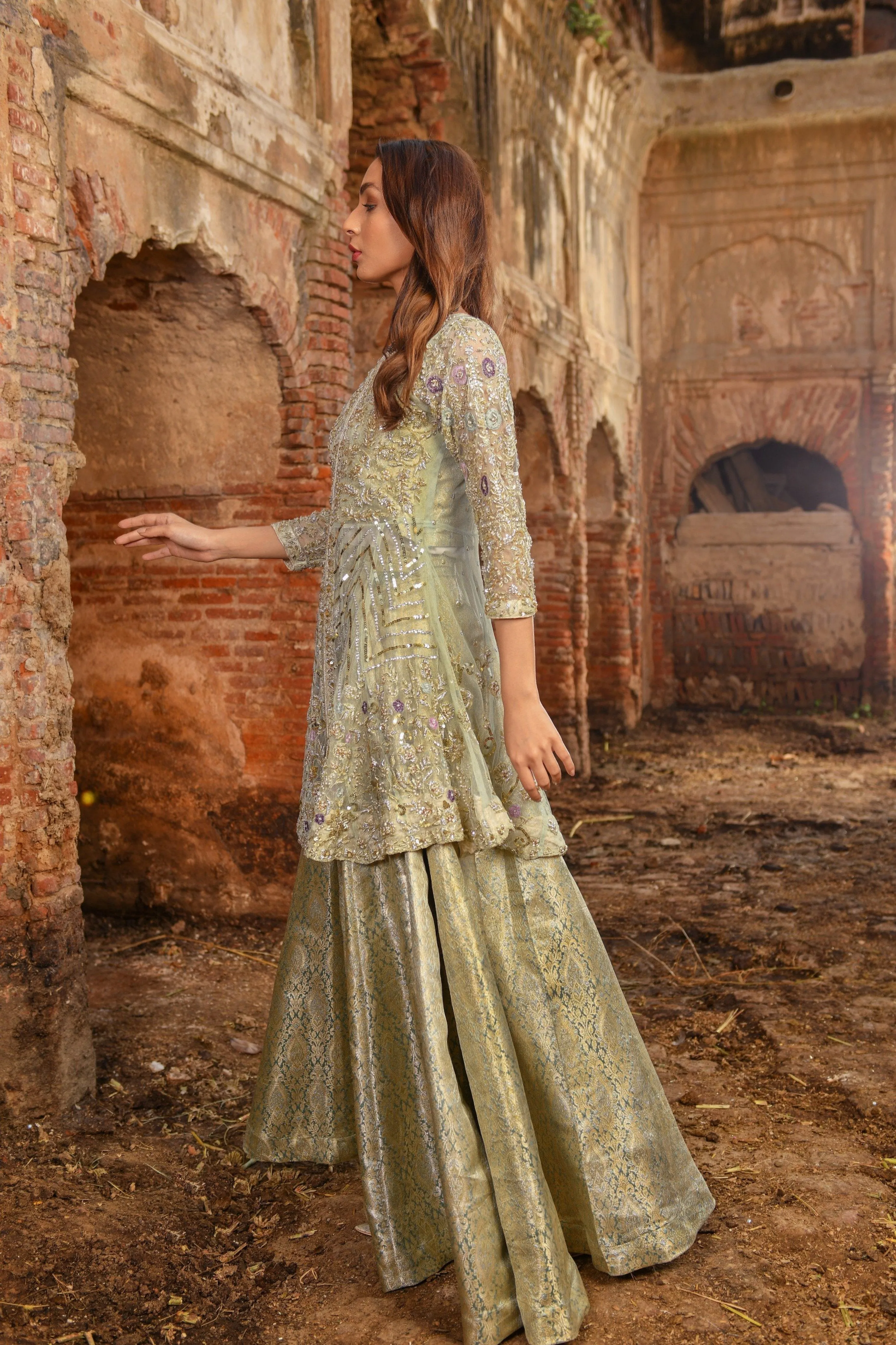 Mint Green Peplum Lehenga Bridal Dress Pakistani #BS719