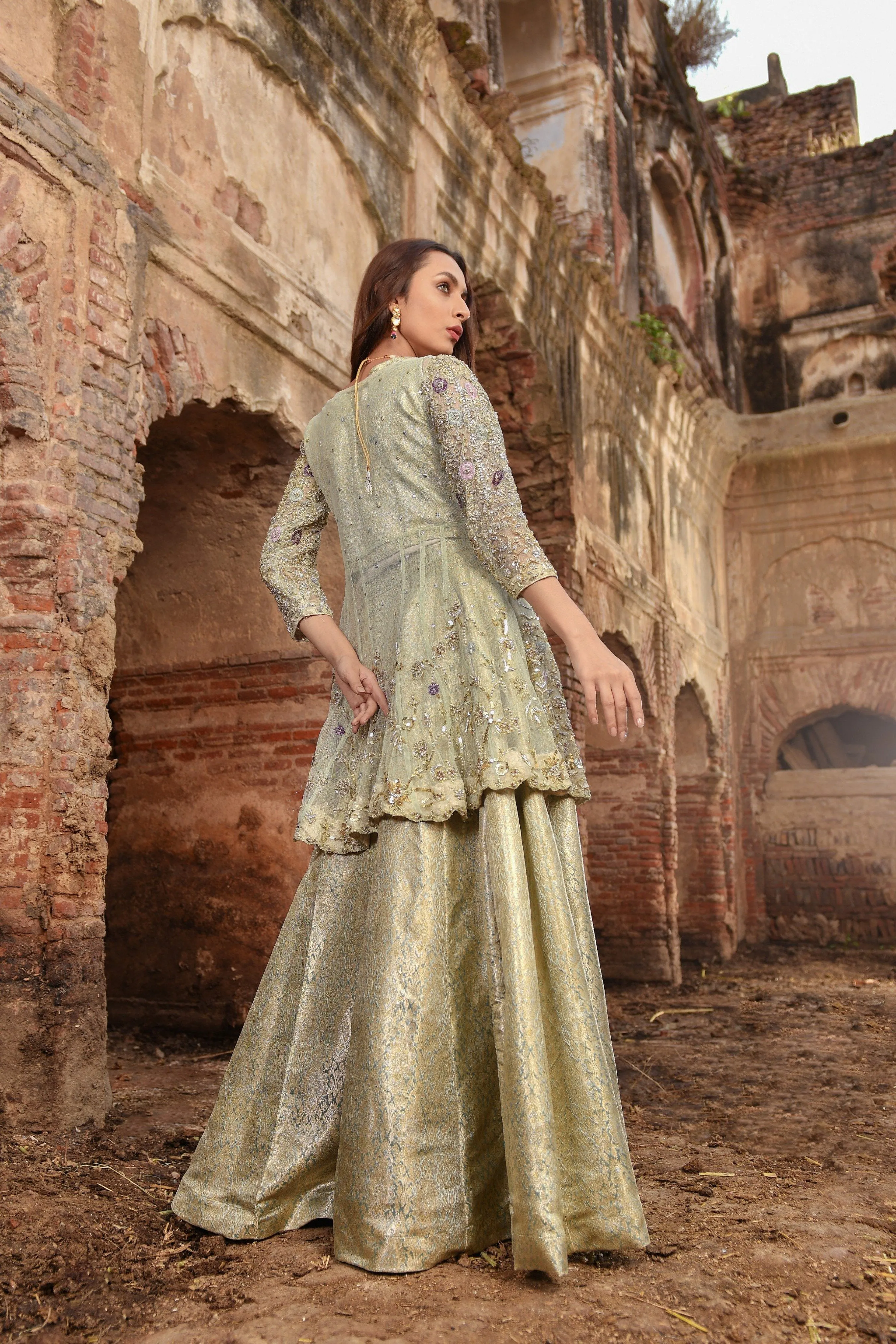 Mint Green Peplum Lehenga Bridal Dress Pakistani #BS719