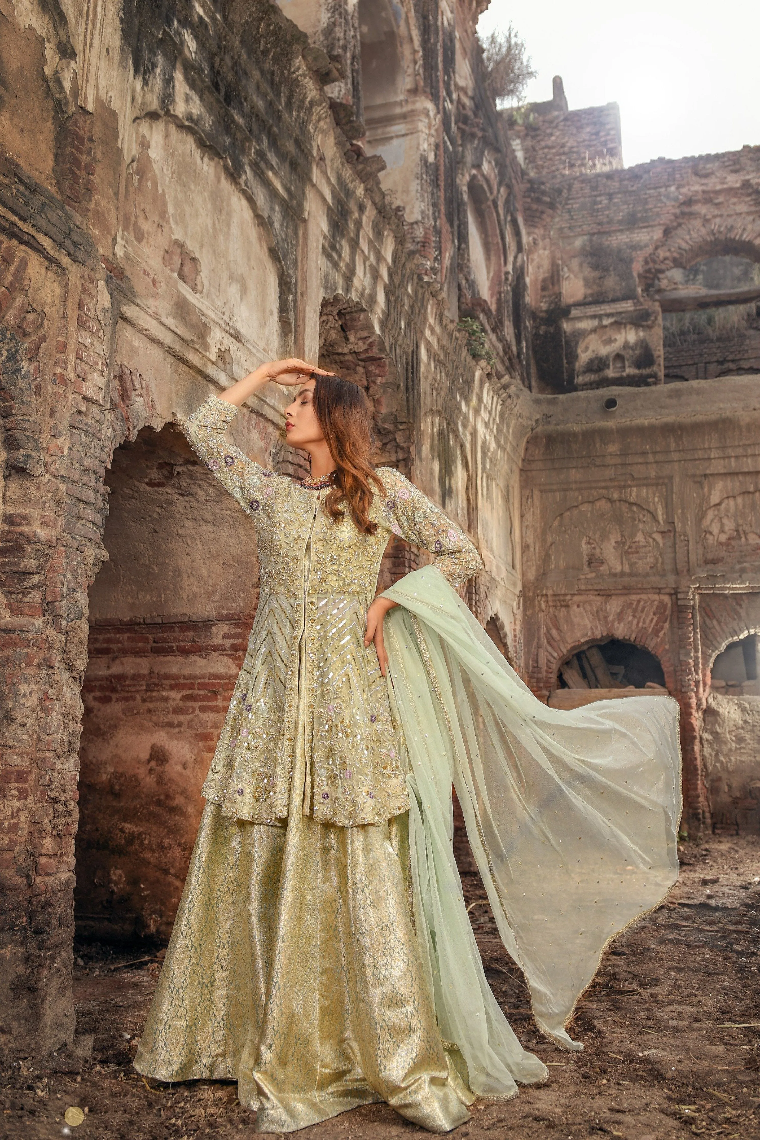 Mint Green Peplum Lehenga Bridal Dress Pakistani #BS719