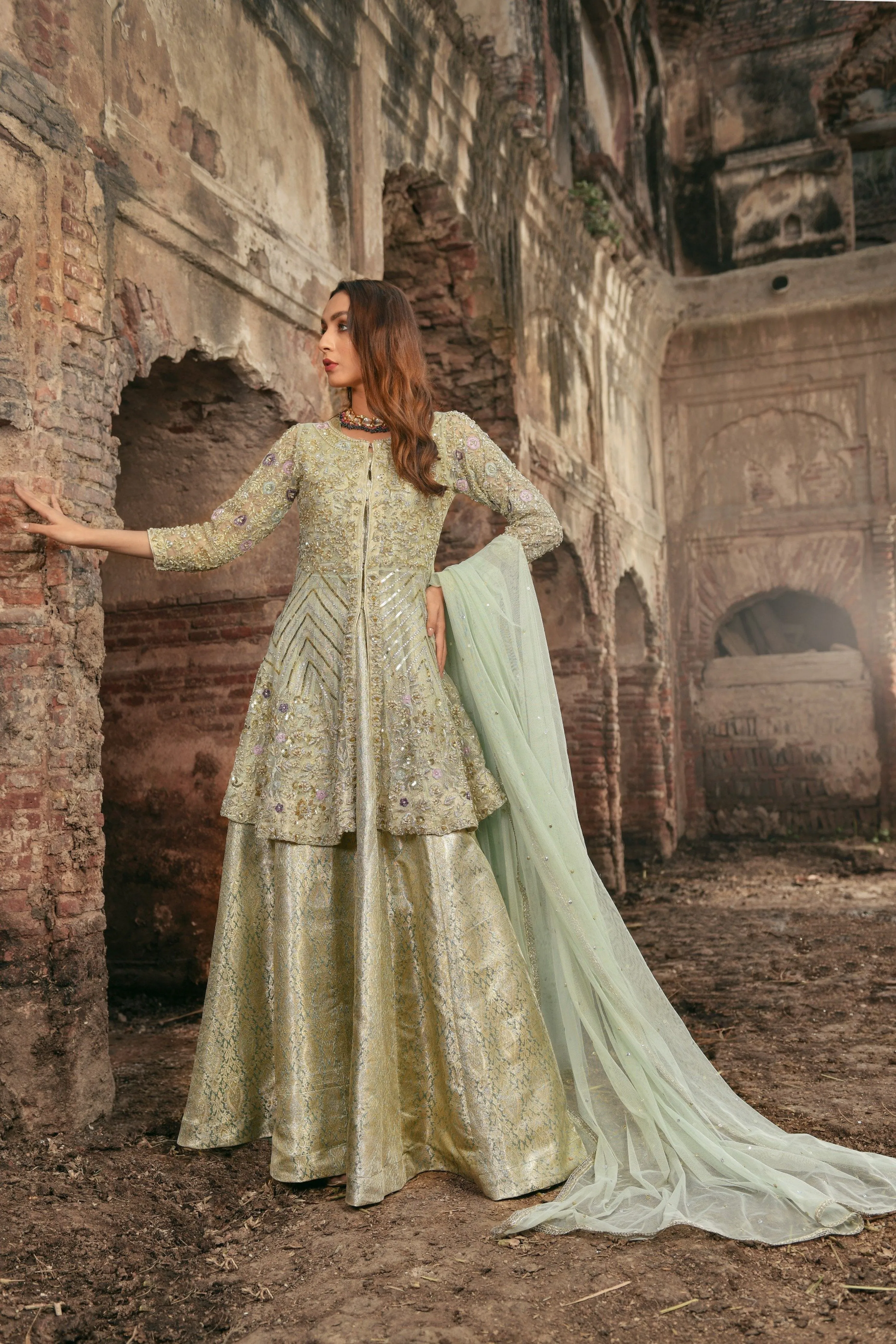 Mint Green Peplum Lehenga Bridal Dress Pakistani #BS719