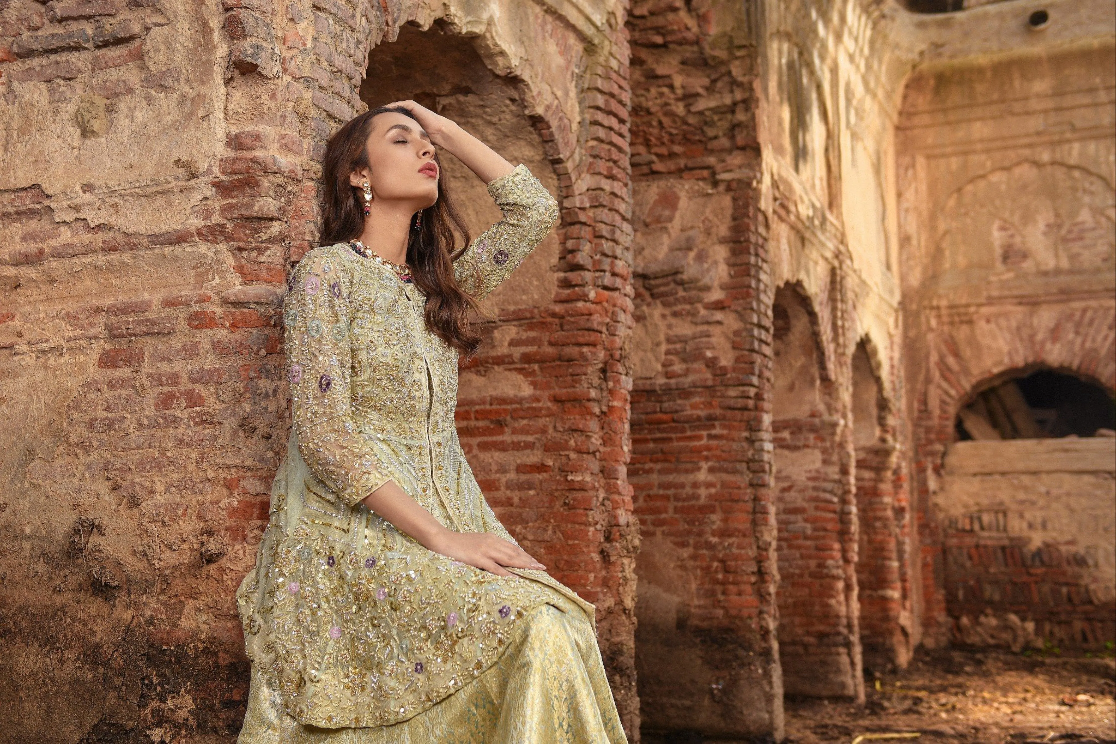 Mint Green Peplum Lehenga Bridal Dress Pakistani #BS719