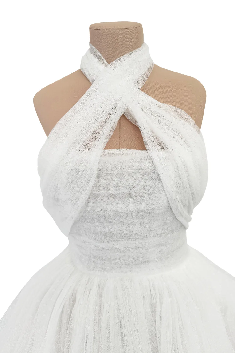 Modern Giambattista Valli White Dotted Silk Tulle Wedding Dress w Full Skirts
