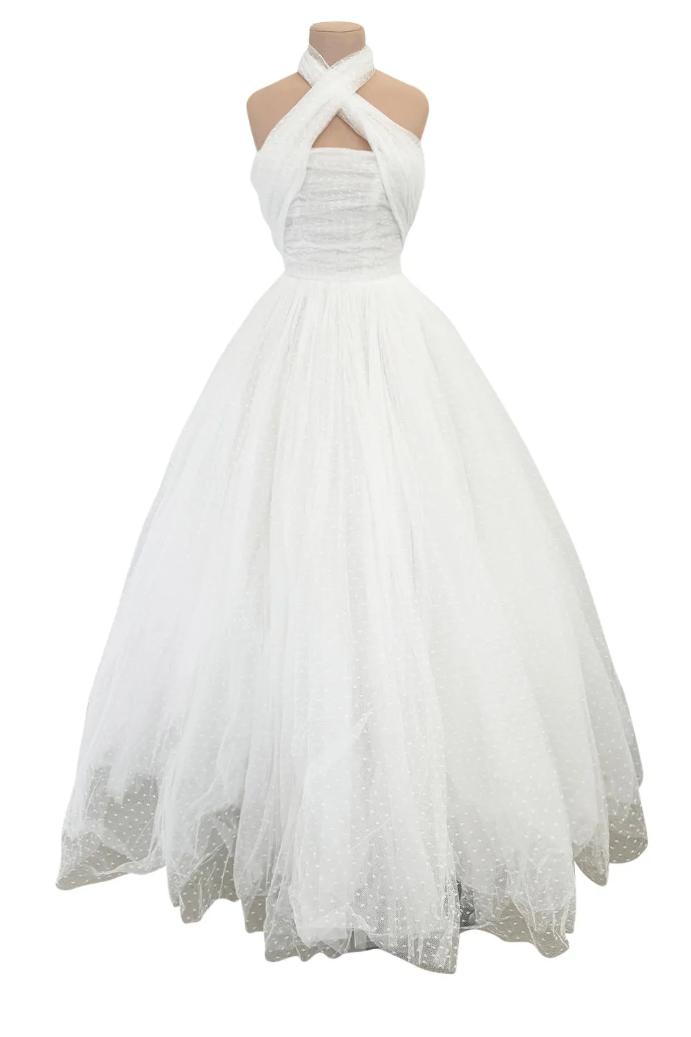 Modern Giambattista Valli White Dotted Silk Tulle Wedding Dress w Full Skirts