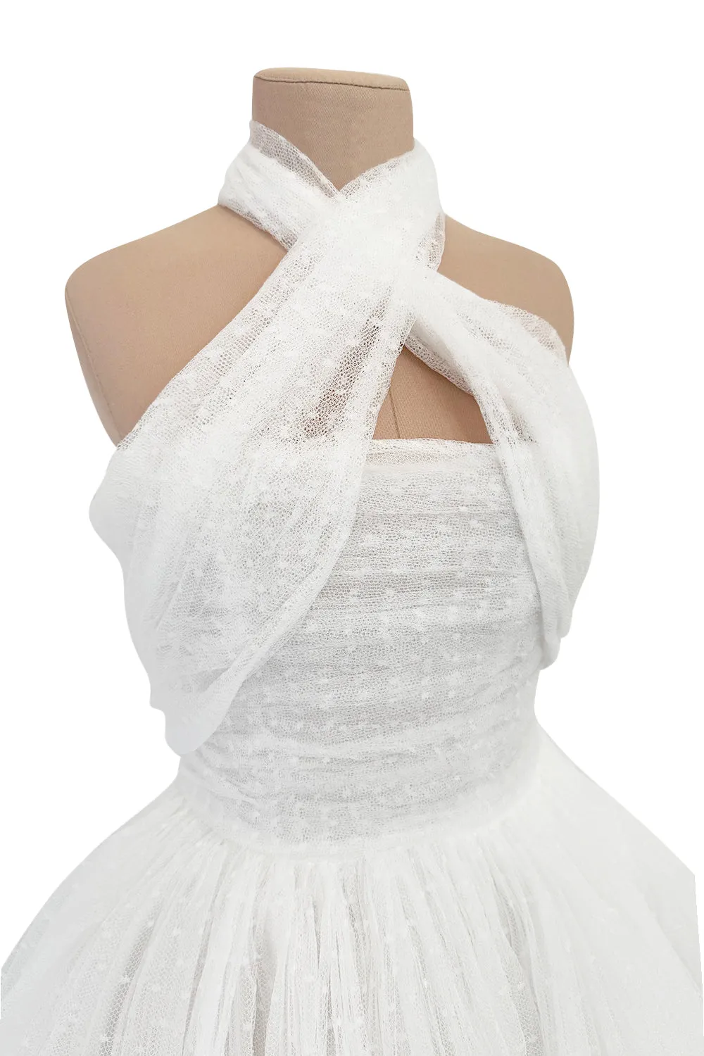 Modern Giambattista Valli White Dotted Silk Tulle Wedding Dress w Full Skirts