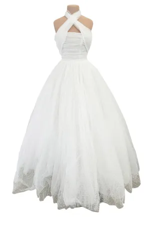 Modern Giambattista Valli White Dotted Silk Tulle Wedding Dress w Full Skirts