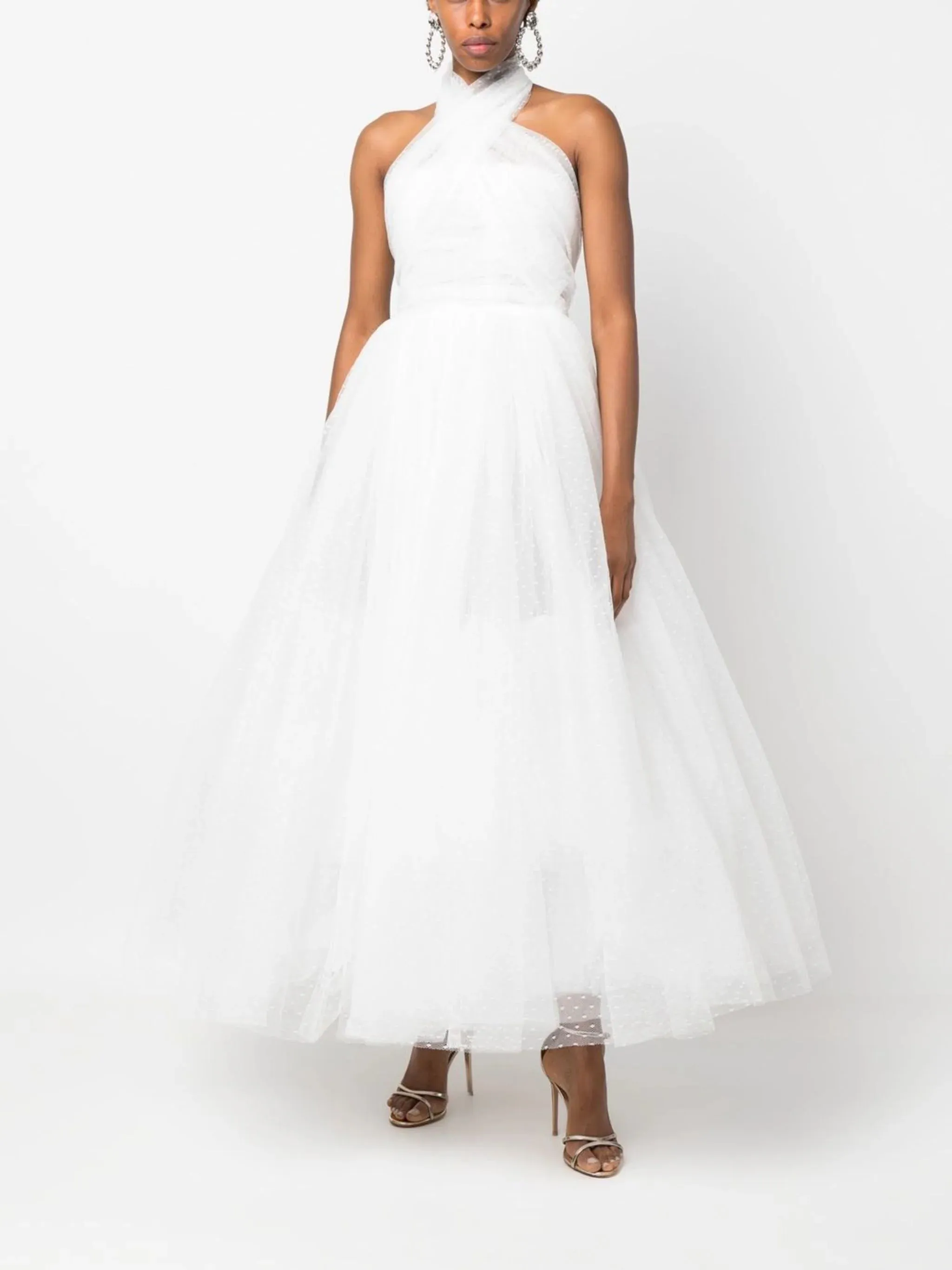 Modern Giambattista Valli White Dotted Silk Tulle Wedding Dress w Full Skirts