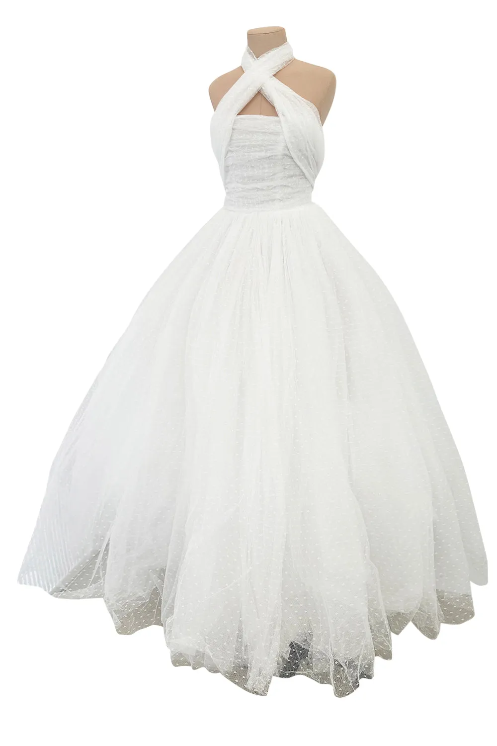 Modern Giambattista Valli White Dotted Silk Tulle Wedding Dress w Full Skirts