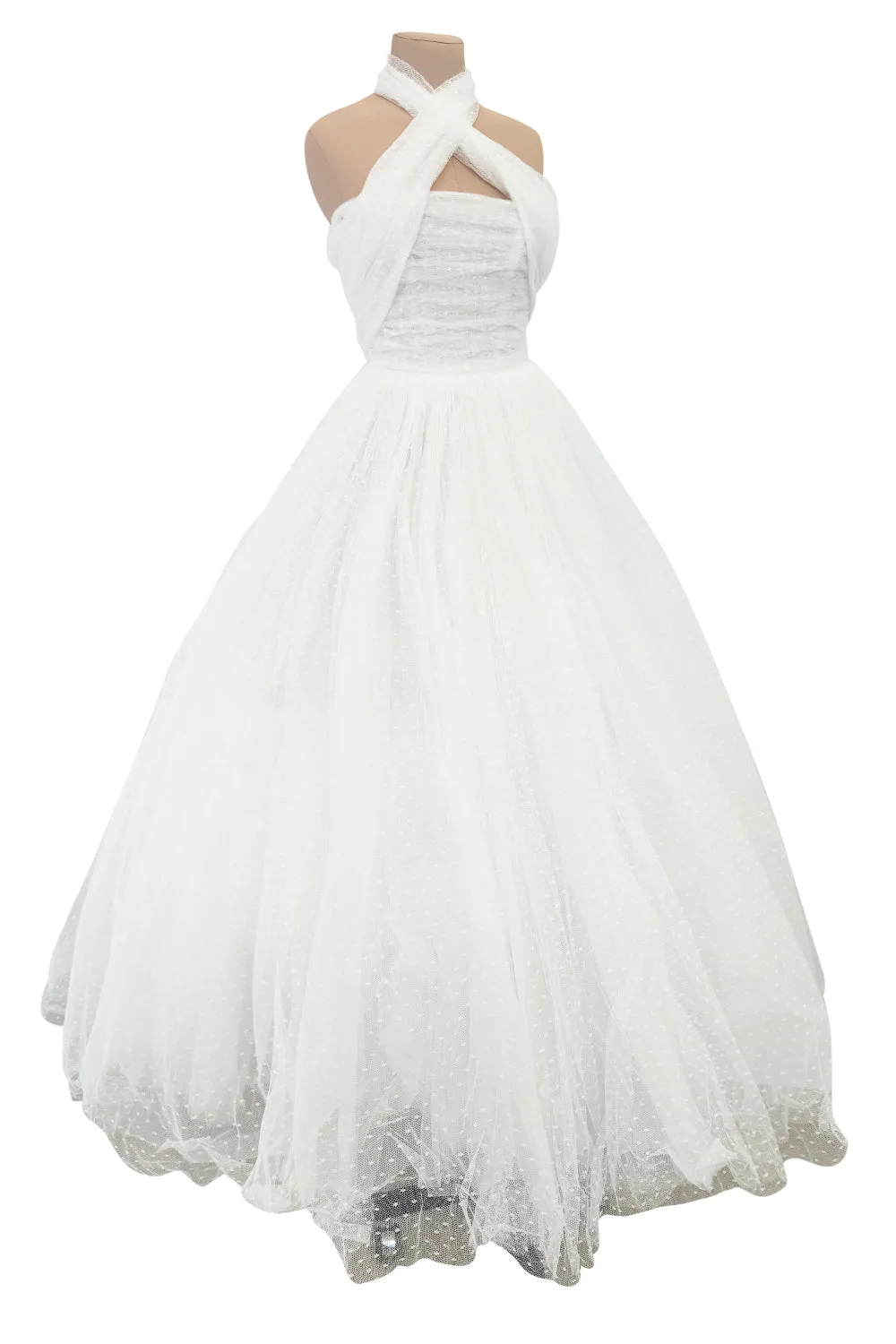 Modern Giambattista Valli White Dotted Silk Tulle Wedding Dress w Full Skirts