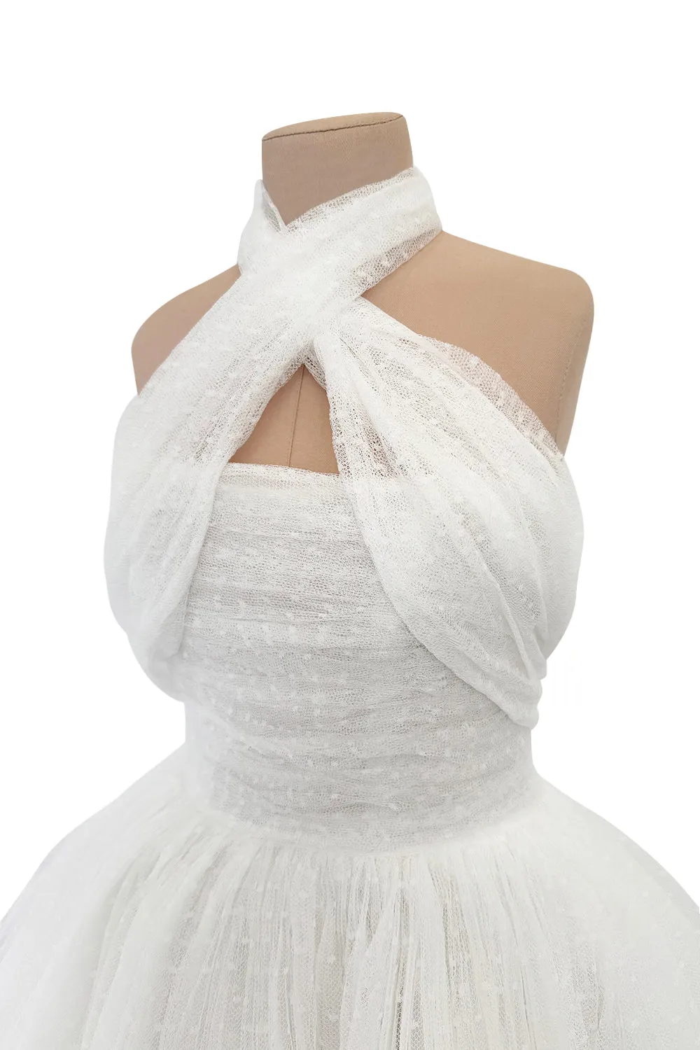 Modern Giambattista Valli White Dotted Silk Tulle Wedding Dress w Full Skirts