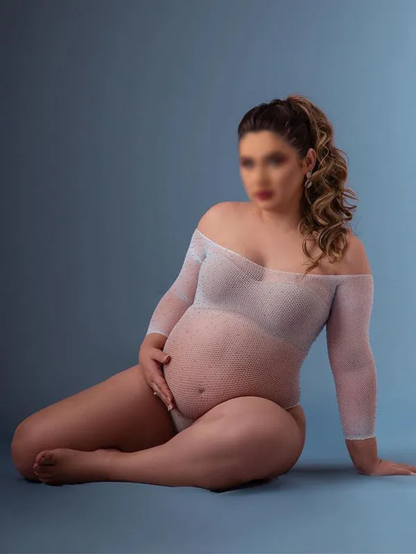 Momfancy White Off Shoulder Sparkly Maternity Photoshoot Body Rhinestones Crystal Bodysuit