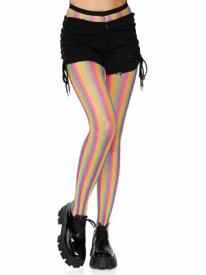 Neon Rainbow Stripped Fishnet Tights