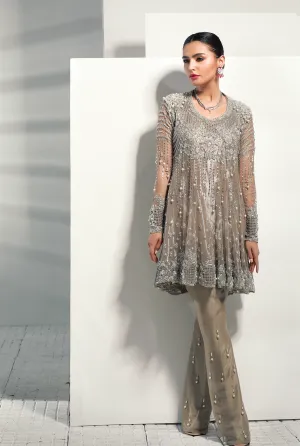 Nikah Peplum Dress with Zardozi Work in Gray Color #Y6131