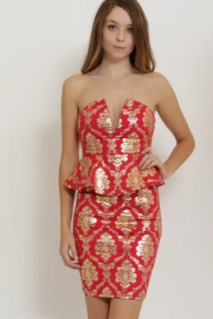 NORA RED PEPLUM TOP & SKIRT SET